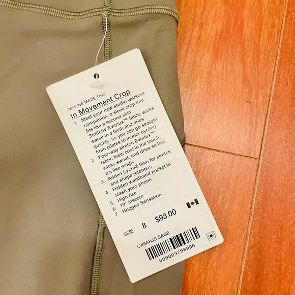 NWT Lululemon In Movement Crop Leggings - Size 8 - Picture 8 of 8